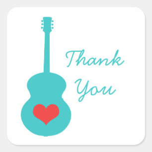 Aqua/Red Guitar Heart Thank You Stickers