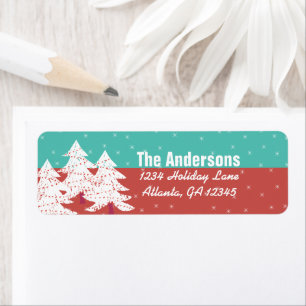 Aqua Red Retro Christmas Tree Return Address Label