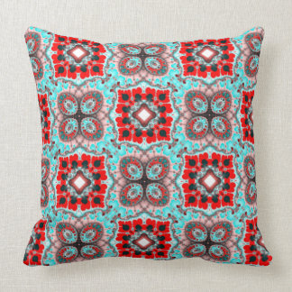 Aqua Red Square Pattern Cushion