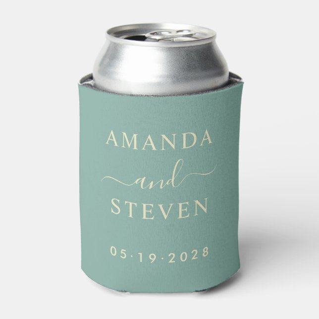Aqua Reef Couple Names with Wedding Date Can Cooler (Can Front)