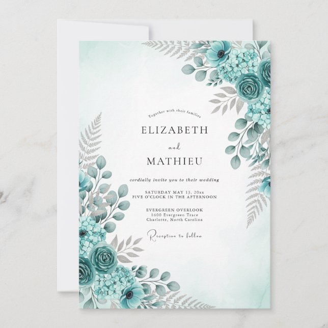 Aqua Refreshing Botanical Wedding Invitation (Front)