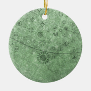 Aqua Retro Flowers and Butterflies Abstract Ceramic Ornament