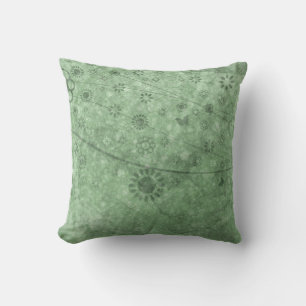 Aqua Retro Flowers and Butterflies Abstract Cushion