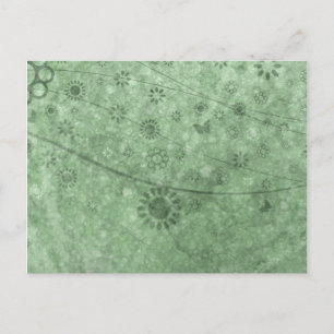 Aqua Retro Flowers and Butterflies Abstract Postcard