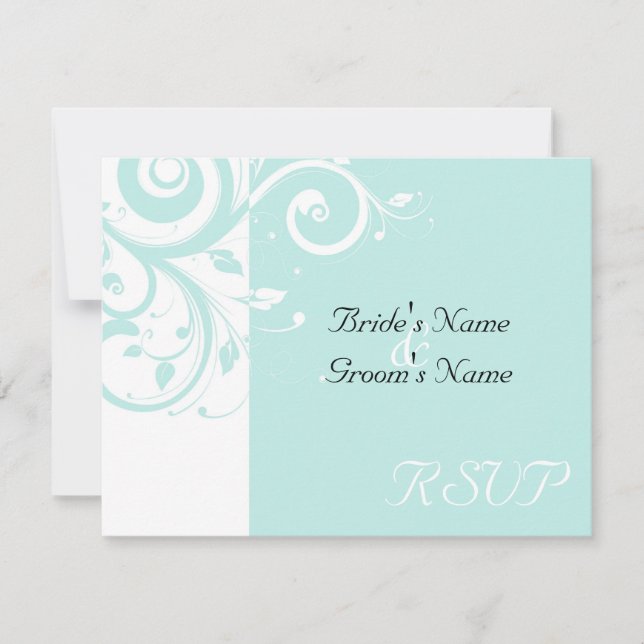 Aqua Reverse Swirl Wedding Matching RSVP (Front)