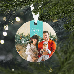 Aqua Ribbon   Personalised Holiday Photo Ornament