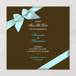 Aqua Ribbon Wedding Save The Date S5V2