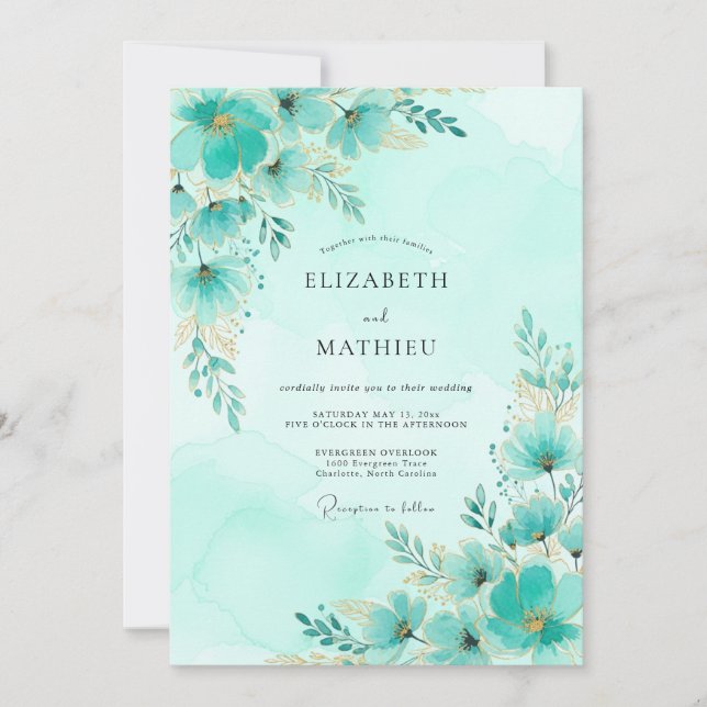 Aqua Romantic Spring Wedding Invitation (Front)