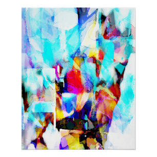 Aqua Rose Blue Yellow Paint Splashes Art Design Poster