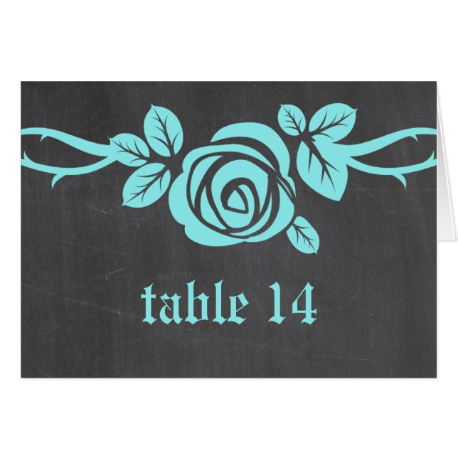Aqua Rose Chalkboard Table Number Card (Front Horizontal)