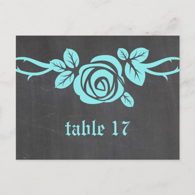 Aqua Rose Chalkboard Table Number Postcard (Front)