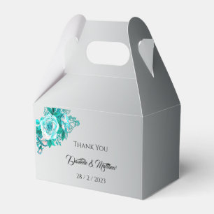 Aqua Rose Elegant Silver Wedding Favour Box