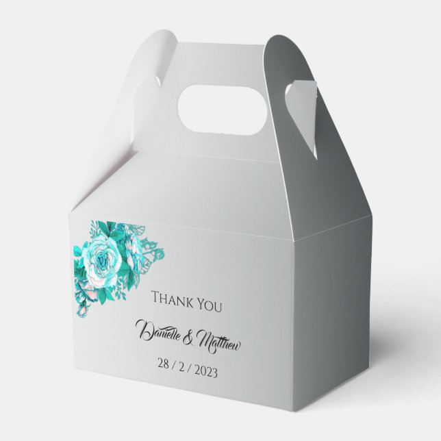 Aqua Rose Elegant Silver Wedding  Favour Box (Front Side)