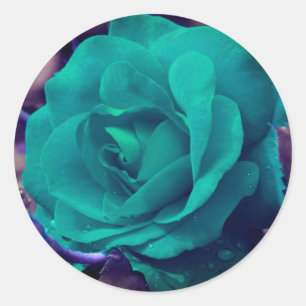Aqua Rose Flower Abstract Classic Round Sticker