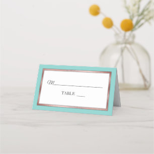 Aqua   Rose Gold  White Simple Elegant Place Cards