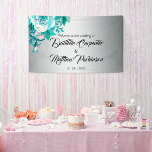 Aqua Roses and Silver Wedding  Banner
