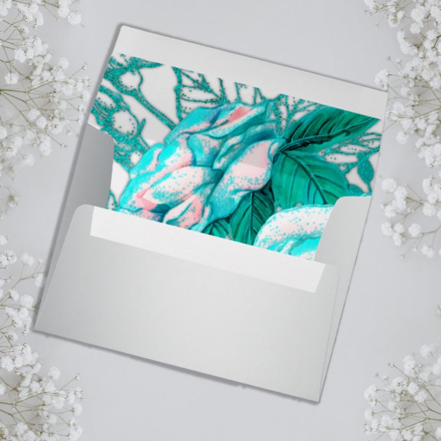 Aqua Roses and Silver Wedding Envelope (Creator Uploaded)