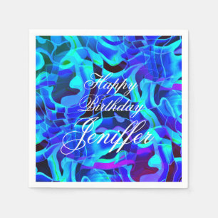 Aqua Royal Blue Asymmetrical Contemporary Pattern Napkin