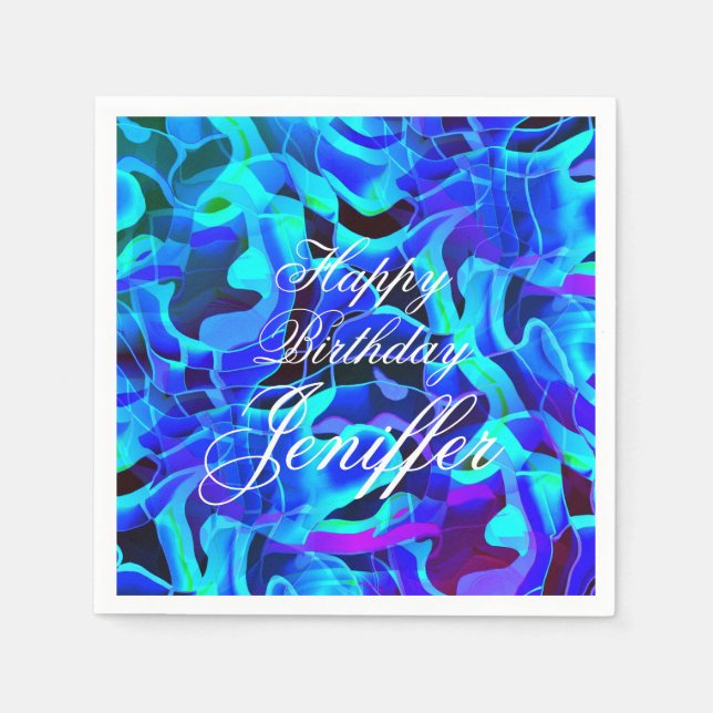 Aqua Royal Blue Asymmetrical Contemporary Pattern Napkin (Front)