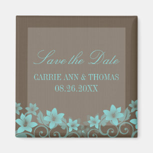 Aqua Rustic Floral Save the Date Magnet