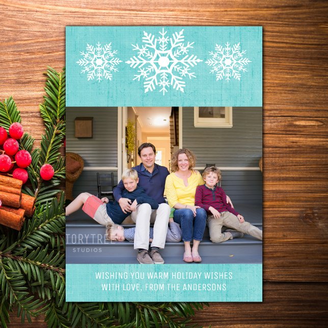 Aqua Rustic Snowflake Holiday Photo Card (Aqua Rustic Snowflake Holiday Photo Card)