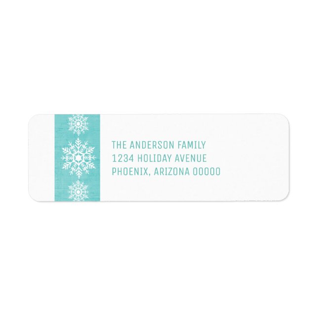 Aqua Rustic Snowflake Holiday Return Address Label (Front)