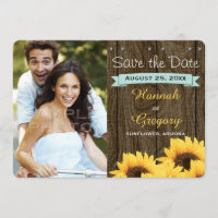 AQUA RUSTIC SUNFLOWER SAVE THE DATE CARD