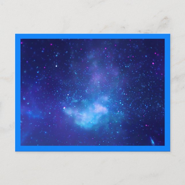 Aqua Sapphire Celestial Galaxy Blue Border Photo Postcard (Front)