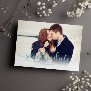 Aqua Script Photo Wedding Save the Date