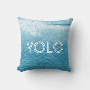 Aqua Sea Blue Beach YOLO You only live once Cushion