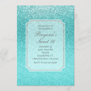 Aqua Sea Blue Glitter Sparkle Party Invitations