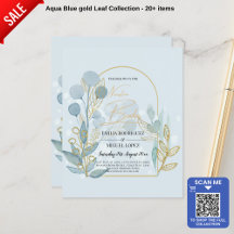 Aqua Sea Glass Gold Spanish Boda Wedding Invite