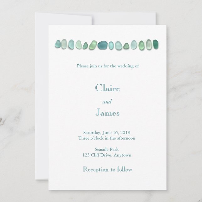 Aqua Sea Glass Wedding Invitation (Front)