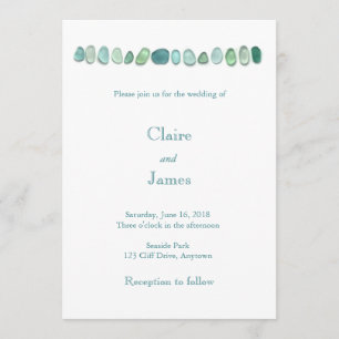 Aqua Sea Glass Wedding Invitation