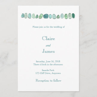 Aqua Sea Glass Wedding Invitation