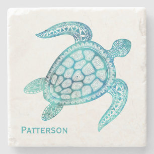 Aqua Sea Turtle Personalised Stone Coaster