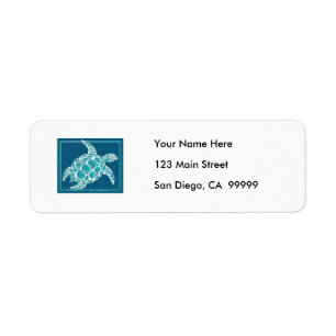 Aqua Sea Turtle Return Address Label