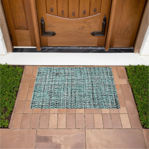 Aqua Seafoam Blue Green Grey Boucle Woven Pattern Doormat