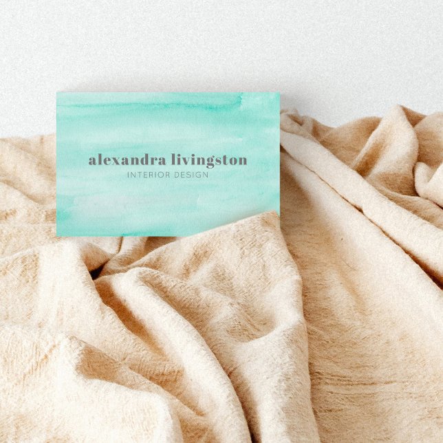 Aqua Seafoam Green Abstract Watercolor QR Code Business Card (Creator Uploaded)
