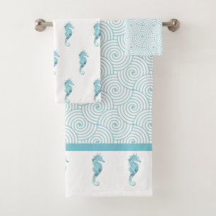 Aqua Seahorse Bath Towel Set