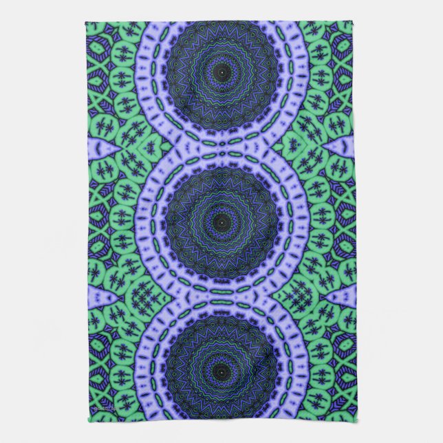 Aqua Seahorse Kaliedescope Pattern Tea Towel (Vertical)