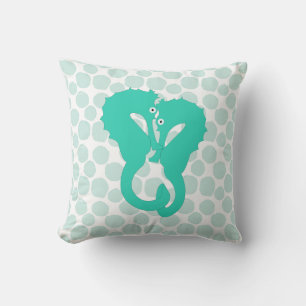Aqua Seahorse Pair on Blue Dots Cushion