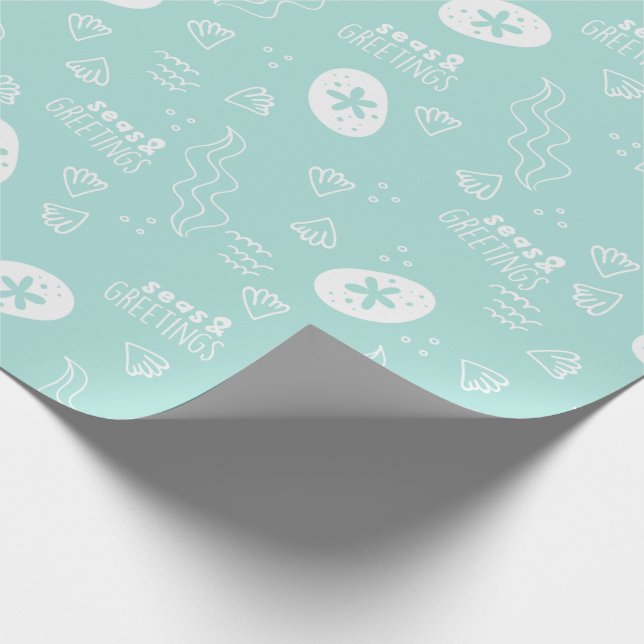 Aqua Seas and Greetings Wrapping Paper (Corner)