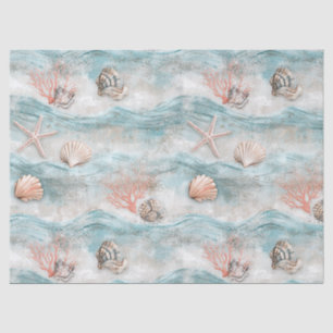 Aqua Seaside Coral Beach Pattern Tissue Paper