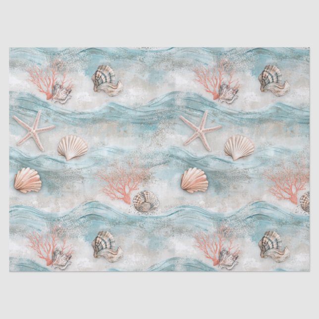 Aqua Seaside Coral Beach Pattern Tissue Paper (Front)