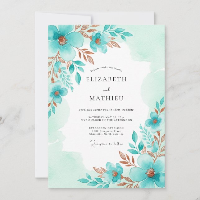 Aqua Serene Spring Wedding Invitation (Front)