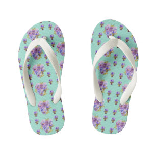 Aqua Shabby Chic Pansy floral Flowers Beach Thongs