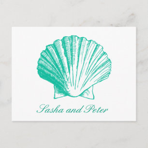 Aqua Shell Beach Wedding RSVP Postcard