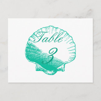 Aqua Shells Beach Wedding Table Number Cards