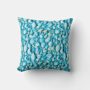 Aqua Shellscape Throw Pillow